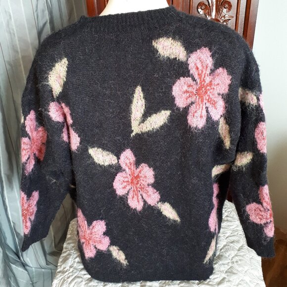 Wool Blend Sweater by Indie + Moi - Sz. Large - Black with florals - Picture 2 of 4